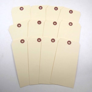 Vintage Unused Large Manila Shipping or Store Pricing Tags with Reinforced Hole Set of 12