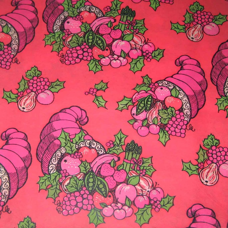 Vintage Christmas Tissue Wrapping Paper or Gift Wrap with Cornucopia Fruits Vegetables and Holly