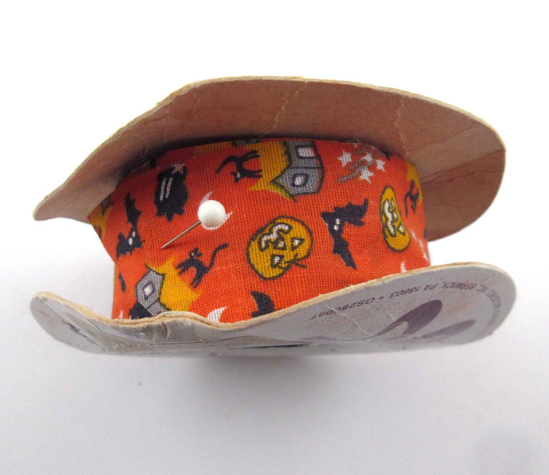 Vintage Halloween Berwick Fabric Ribbon on Original Spool Floral Craft