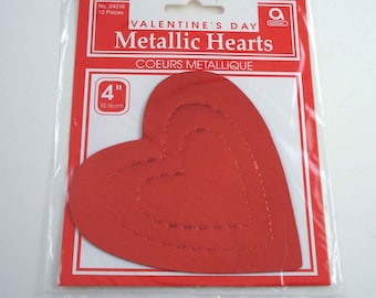 Vintage Small Red Metallic Valentine Hearts Die Cuts in Package Set of 12 by Amscan