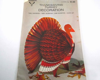 Vintage Turkey Die Cut Centerpiece with Honeycomb Thanksgiving Decoration in Original Package by Ambassador