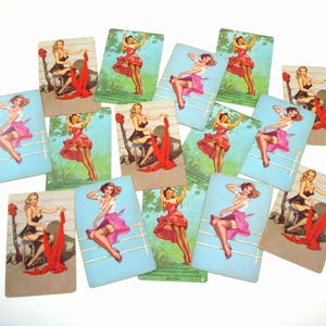 Vintage Assorted Pin Up Girl Playing Cards with Sexy Ladies on Stool Fence and Swing Elvgren Set of 15