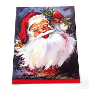 Vintage Christmas Card with Santa Claus Face and Holly