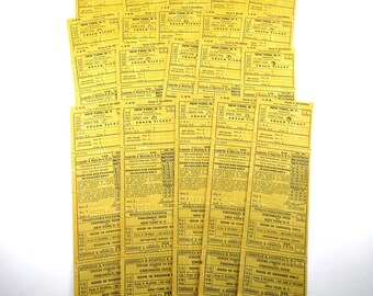 Vintage Louisville & Nashville Railroad Yellow New York Cincinnati Coach Train Tickets Set of 20