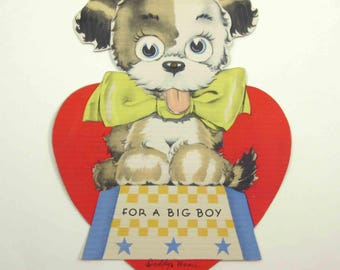 Vintage Children's Mechanical Novelty Valentine Greeting Card with Circus Dog Wearing Yellow Bow