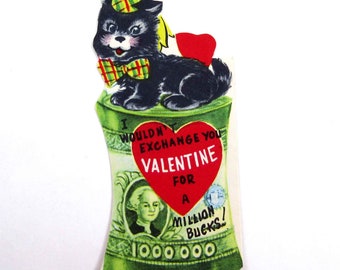 Carte de Saint-Valentin vintage avec le mignon Scotty ou Scottie Dog Money Million Bucks