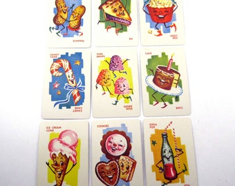 Vintage Casper's Goodies or Dandy Candy Anthropomorphic Food Character Children's Playing Cards Set of 9