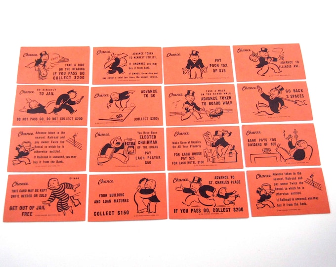 Vintage Monopoly Chance Game Card Pieces Set of 16 Etsy
