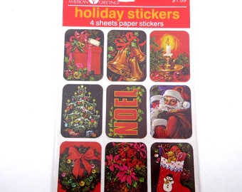 Vintage Christmas Stickers with Tree Wreath Santa Candle Bells Noel in Original Package by American Greetings