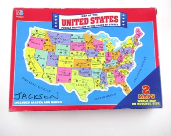 Vintage 1990s Map Puzzle of the United States by Milton Bradley in Original Box Cut on State Lines