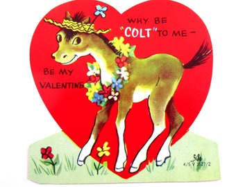 Vintage Unused Children's Valentine with Cute Horse Colt Pony