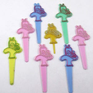 Vintage Easter Basket with Eggs Novelty Cupcake Picks or Toppers Set of 8 Lot A