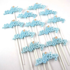 Vintage Plastic It&#39;s a Boy Floral Pick Cake Cupcake Decorations Decor Toppers Set of 12
