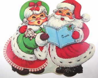 Vintage Large Christmas Die Cut Santa Claus and Mrs. Claus Singing Christmas Carols by Carrington