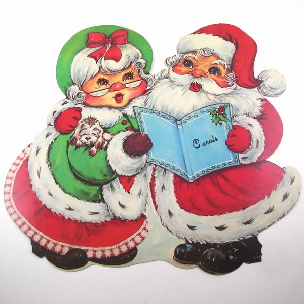 Vintage Large Christmas Die Cut Santa Claus and Mrs. Claus Singing Christmas Carols by Carrington