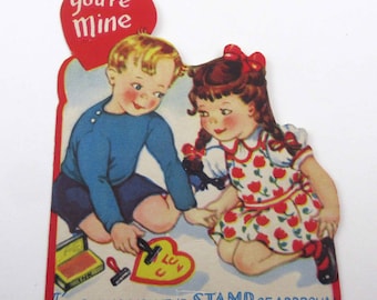 ADORABLE Vintage Valentines Day Card, Cute Little Girl , Stand Up Vintage  Paper Valentine,Collectible Valentines