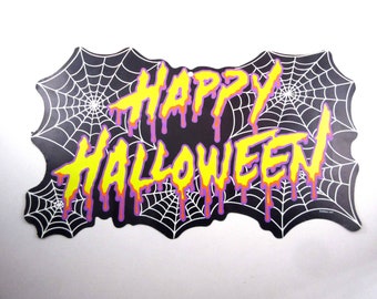 Vintage Happy Halloween Die Cut Decoration with Spider Webs and Words by Eureka