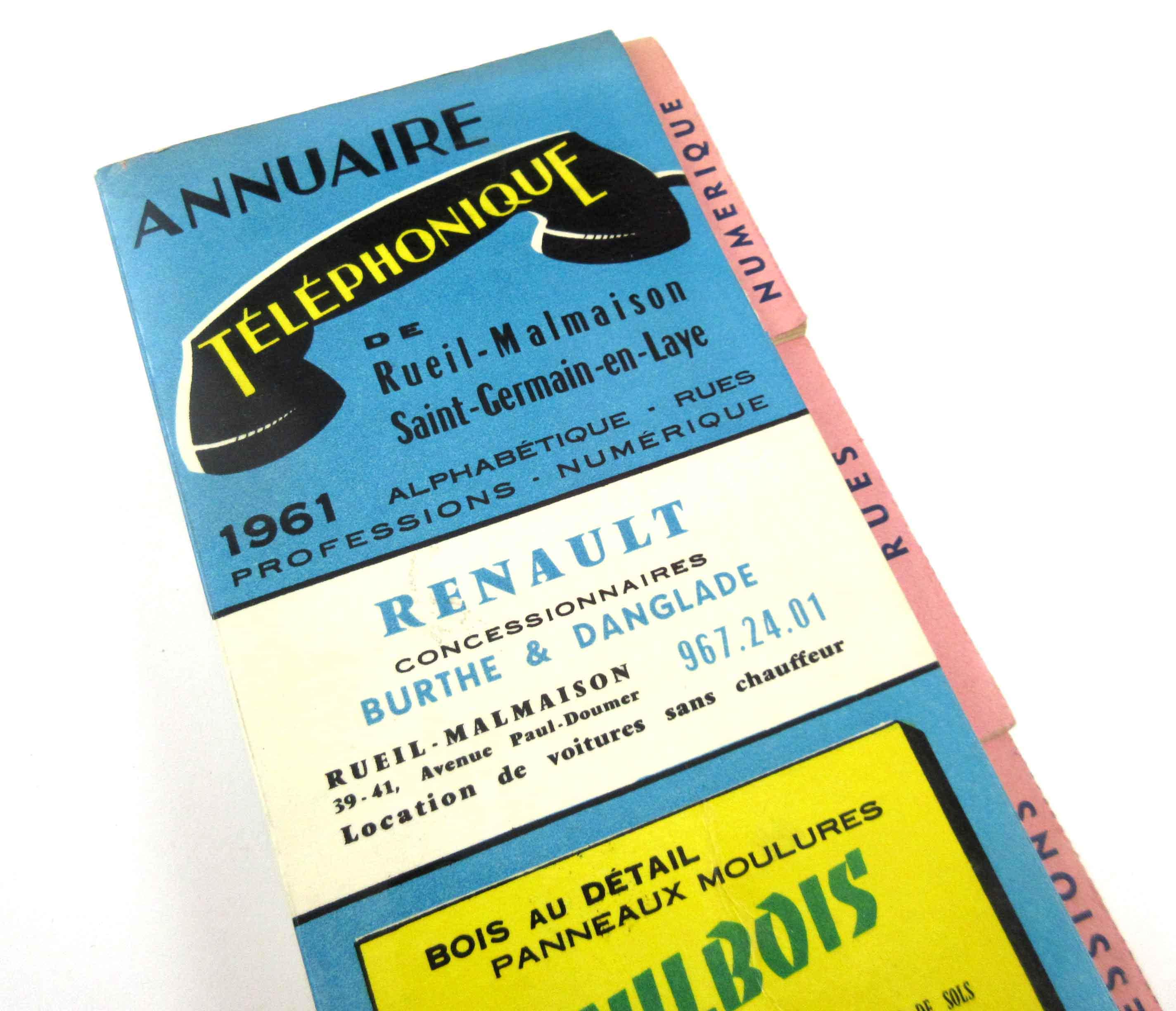 1960年代のヴィンテージ、パリ、フランスの電話帳。素晴らしい古い広告