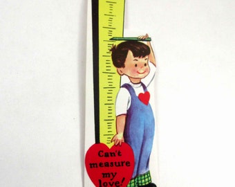 Vintage Unused Children's Valentine Card with Boy and Yard Stick Ruler