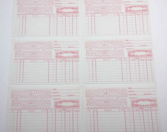 Vintage Red and White Dental Record Cards With Teeth Set of 6 Etsy