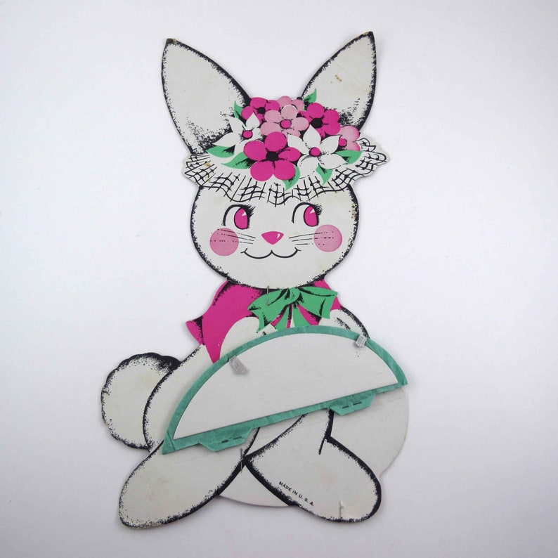Vintage Female Rabbit and Honeycomb Egg Die Cut Cardboard Easter Decoration or Centerpiece with Easel image 2