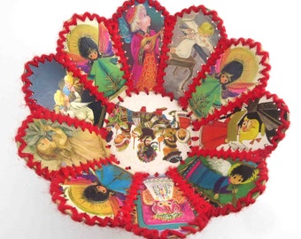 Vintage Christmas Hand Woven Crochet Greeting Card Bowl or Basket Handmade Lot B