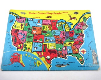 Vintage United States of America Inlaid Map Puzzle by Built Rite