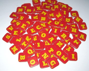 Red and Yellow Cardboard Alphabet Letter Tiles or Game Pieces Set of 100