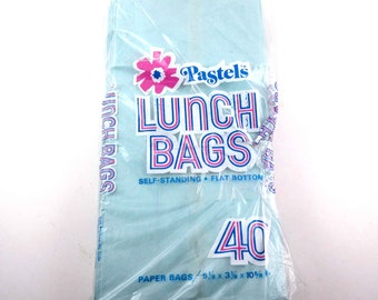 Vintage 1980s Pastel Aqua Lunch Bags in Original Wrapper