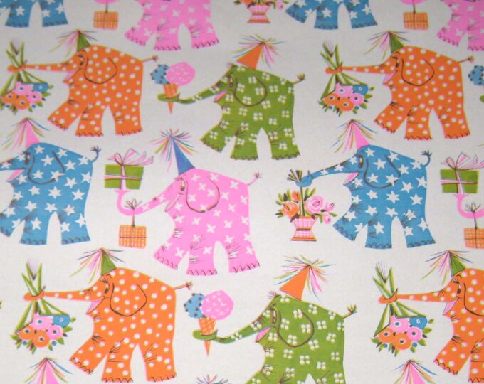 Vintage Birthday Wrapping Paper or Gift Wrap With Neon Elephants in