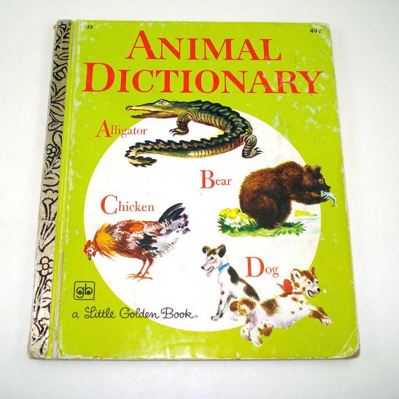 Animal Dictionary Vintage 1970s Children's Little Golden Book by