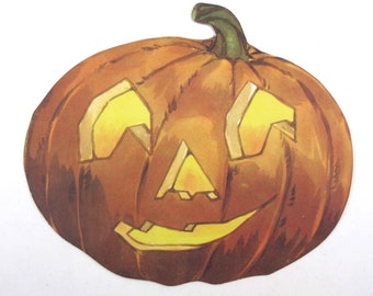 Vintage 1930s Cardboard Jack O Lantern or JOL Halloween Die Cut or Decoration NOS