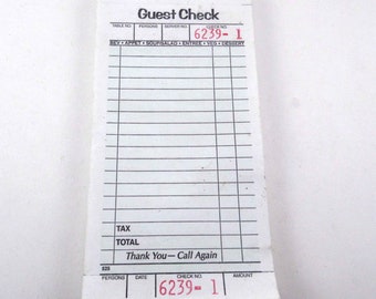 Unused Guest Check Receipt Pad for Restaurant or Diner 50 Sheets
