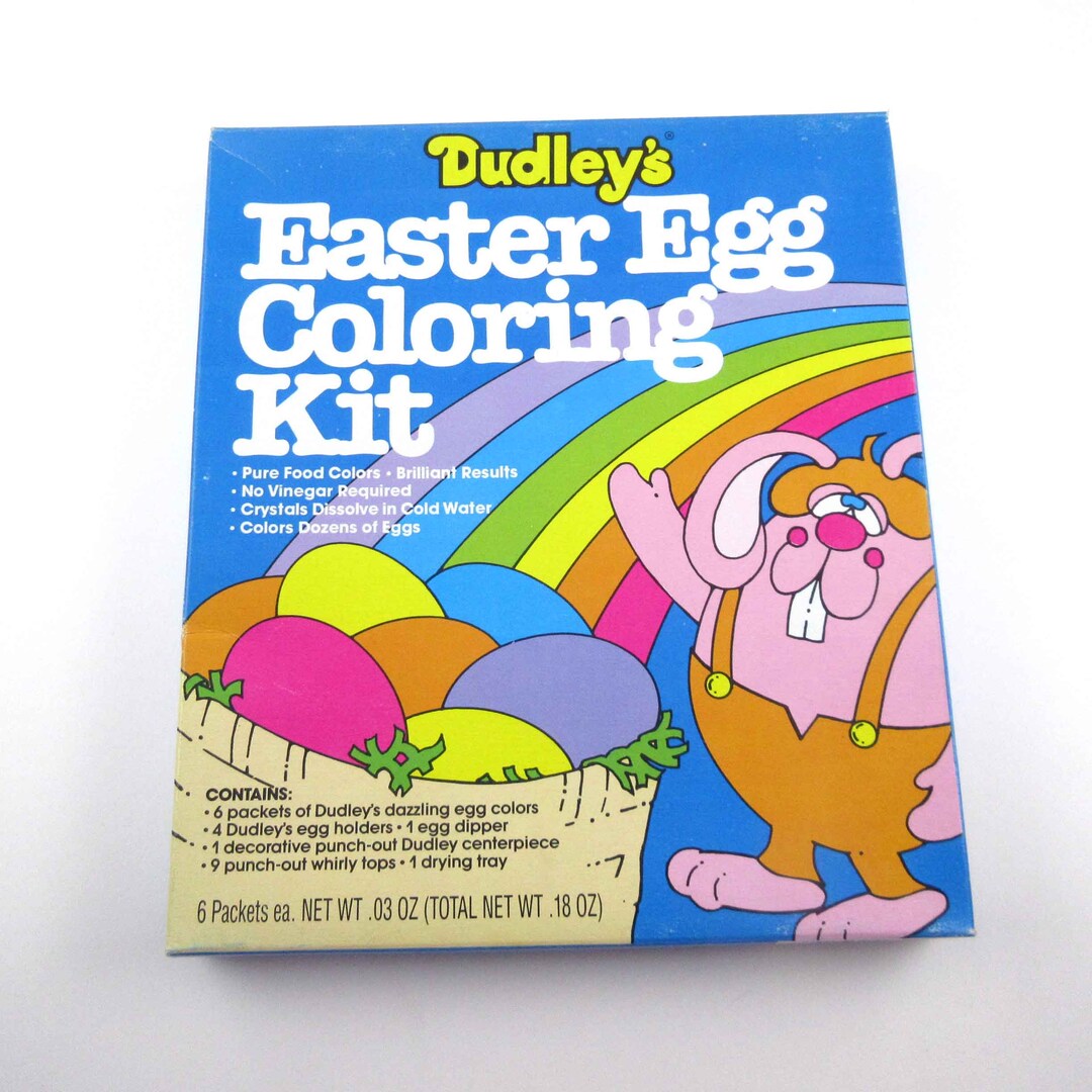 Vintage 1980s Dudley's Easter Egg Coloring Kit Dye Box With Rabbit Eggs