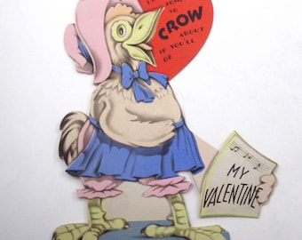 Vintage Large Children's Novelty Valentine Greeting Card with Cute Singing Crow Bird