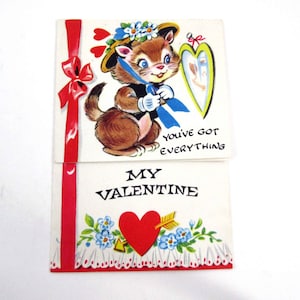 Vintage Children's Valentine Greeting Card Brown Cat in Hat Looking in Mirror