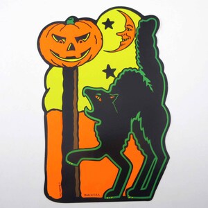 Beistle Black Cat Jack o Lantern and Grinning Anthropomorphic Moon Halloween Die Cut Decoration