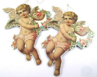 Vintage Die Cut Cardboard Baroque Cherub or Angel Ornaments or Decorations Merrimack Hong Kong