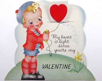 Vintage Children's Valentine Card withCute BOy and Kite