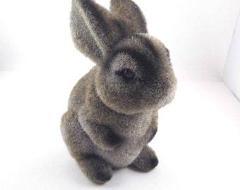 Vintage Hard Plastic Flocked Brown Rabbit or Bunny Hong Kong 8"