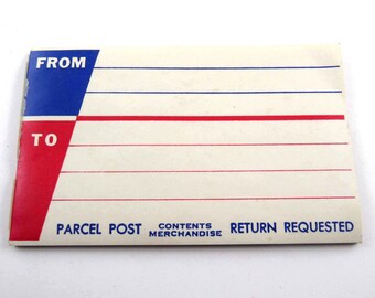 Vintage Book of Gummed Red and Blue To and From Parcel Post Return Requested Mailing Labels Set of 23