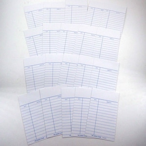 White and Blue Library Borrower&#39;s Check Out Cards Set of 22