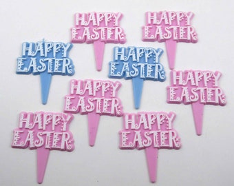 Vintage Happy Easter Signs Words Novelty Cupcake Picks or Toppers Set of 8 Lot B