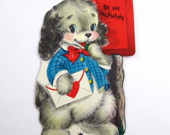 Vintage Children's Valentine Card with Puppy Dog with Letter by Mailbox by Hallmark