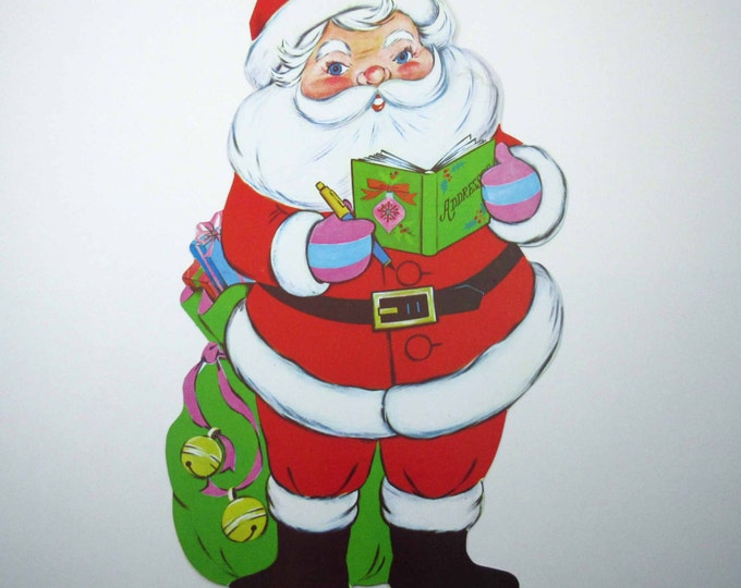 Vintage Extra Large Christmas Die Cut Santa Claus With Address Book and