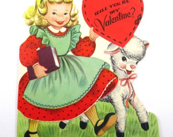 Vintage Children's Valentine Card with Mary Had a Little Lamb