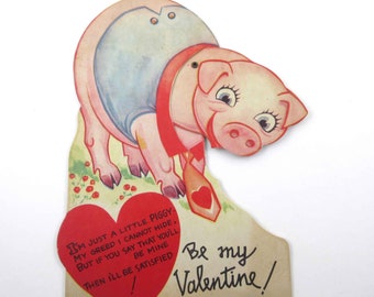 Vintage Over Sized Children's Mechanical Valentine Card with Cute Pig in Jacket