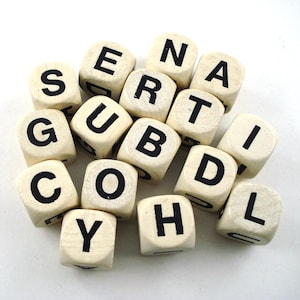 Vintage Boggle Black Alphabet Letter Blocks Game Pieces Set of 16