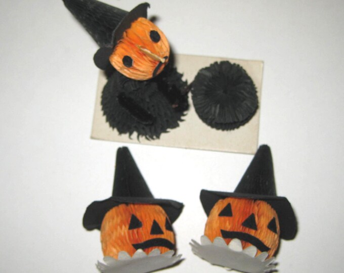 Vintage Miniature Halloween Decorations With Witch Cauldron