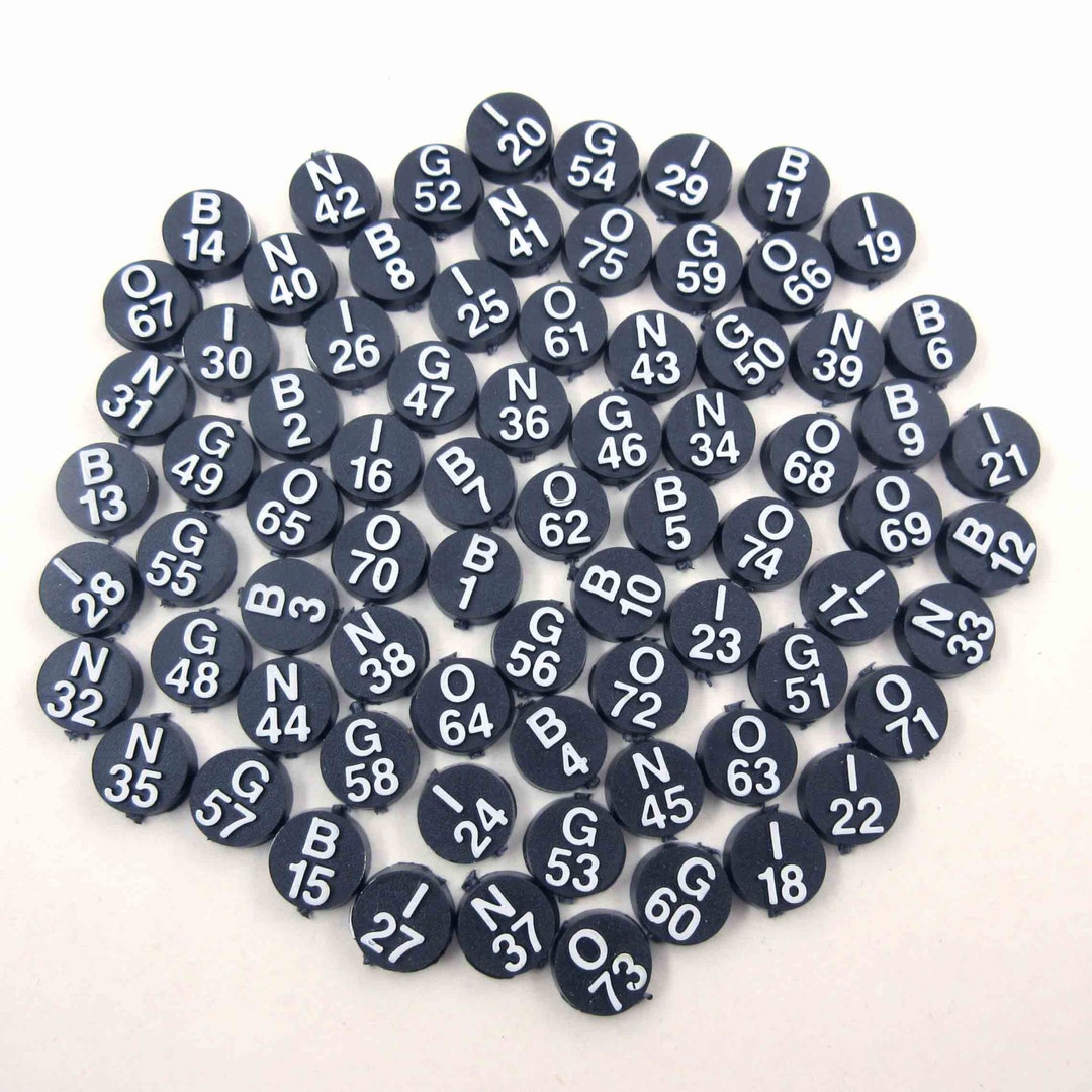 Vintage Black Plastic Bingo Game Pieces With White Numbers and Letters ...